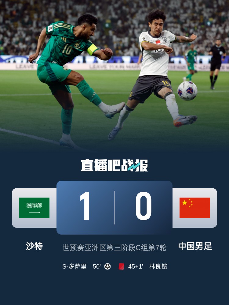1-0小勝國足終結沙特在18強賽191天的進球荒，上次進球也是戰國足